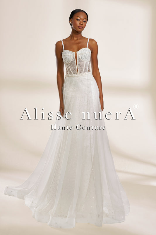 Portatif Transparan Etekli Puantiyeli Helen ve Balık Gelinlik Modeli